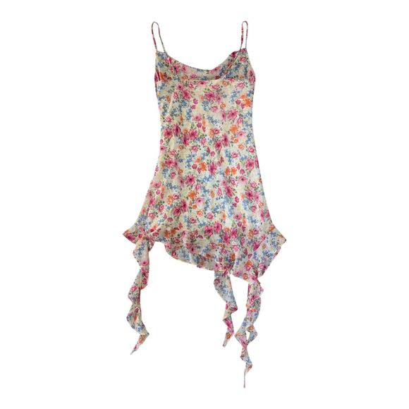 Jessica Simpson Floral Hanky Hem Dress XL Asymmetric Spaghetti Strap Slip Lined - Picture 2 of 11